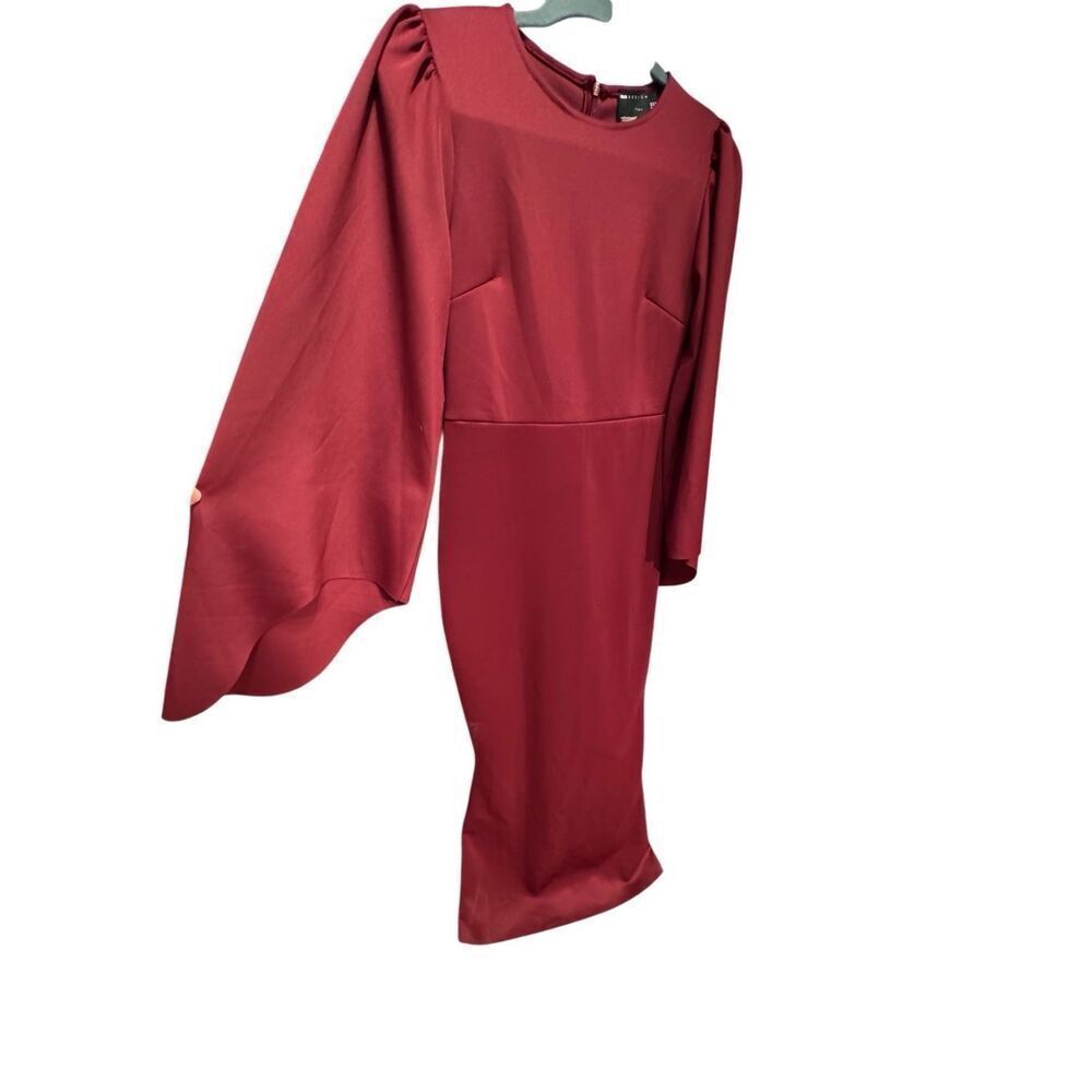 ASOS Bell Sleeve Mermaid Maxi Dress in Burgundy Full Length Sheath 4 - Picture 3 of 14